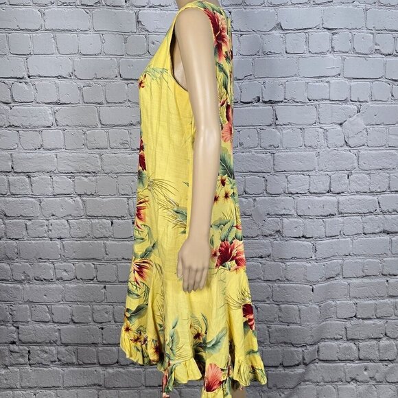 Hilo Hattie Yellow Floral Flanged Sleeveless Dress, Women's Medium - Picture 3 of 10